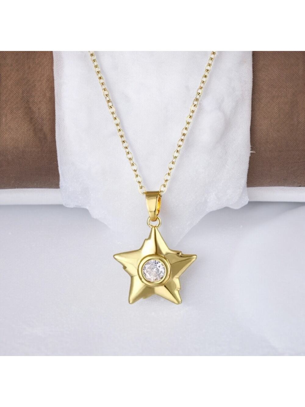 NEW 18k yellow gold plated Boho zircon star chain necklace jewelry B21